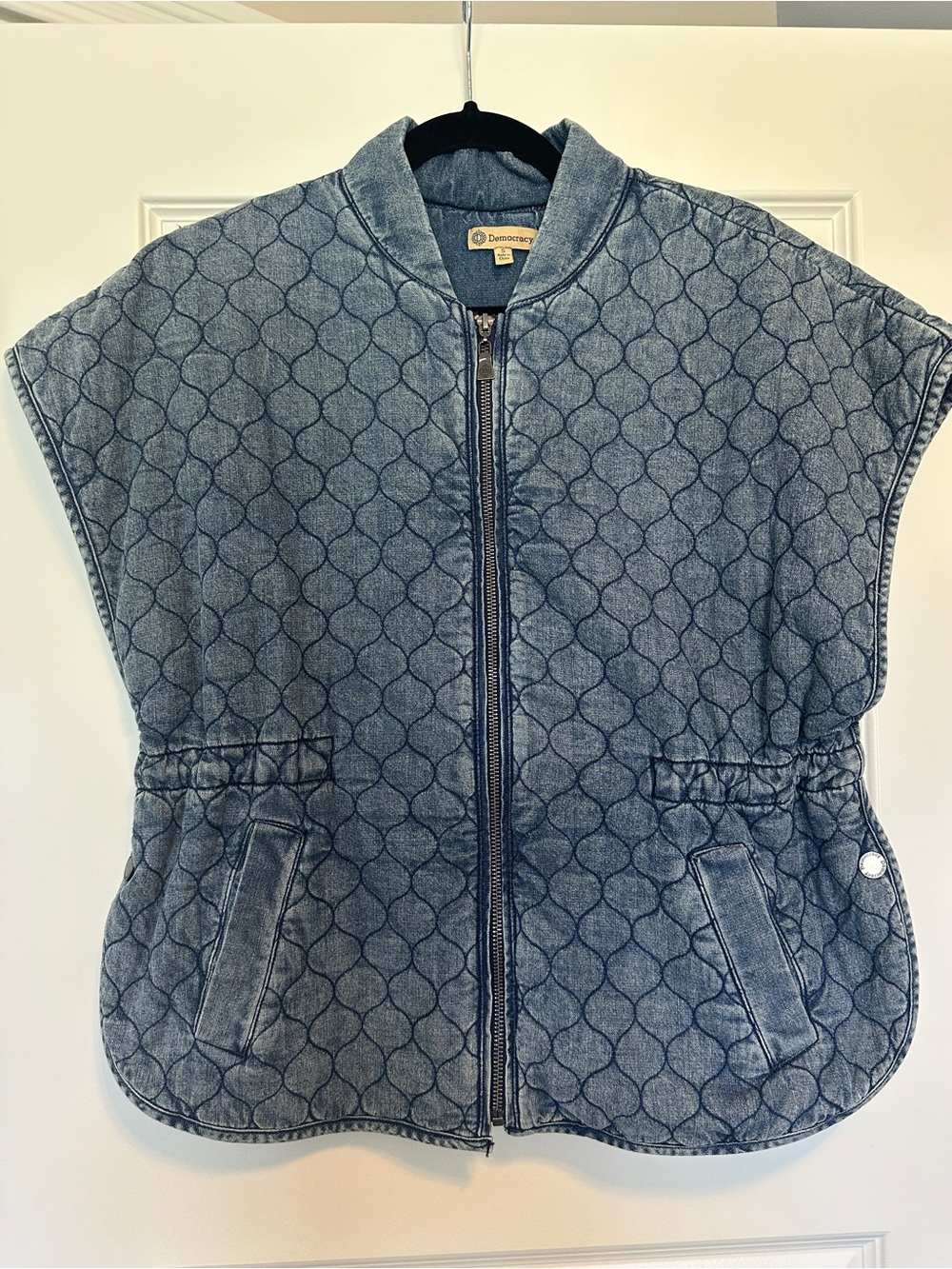Democracy Quilted Denim Blue Sleeveless Puffer Vest